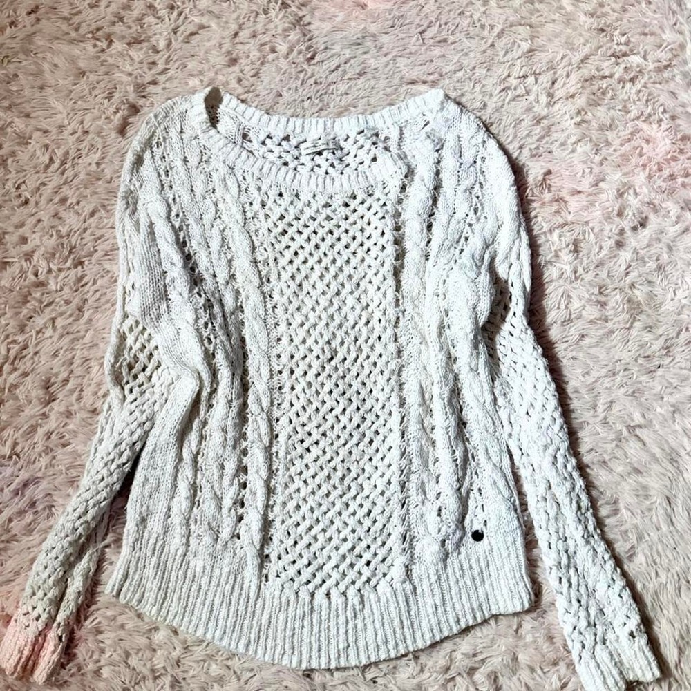 Abercrombie & Fitch Open Knit Crochet Boho Earthy Beachy Cover Sweater Womens M